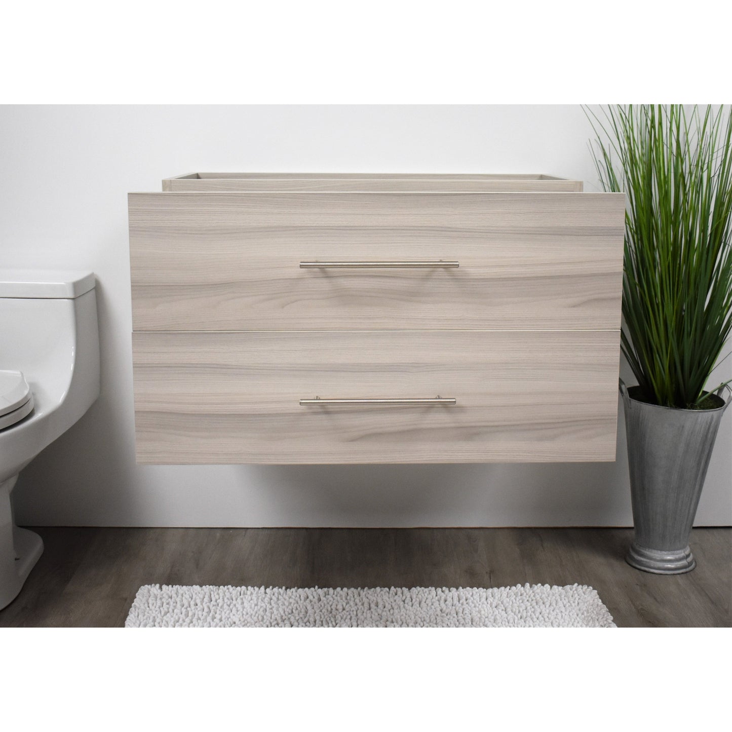 Volpa USA Napa 36" Ash Grey Wall-Mounted Floating Modern Bathroom Vanity With Satin Nickel Round Handles