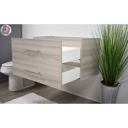 Volpa USA Napa 36" Ash Grey Wall-Mounted Floating Modern Bathroom Vanity With Satin Nickel Round Handles