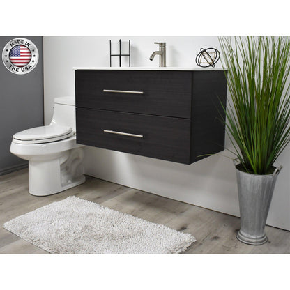 Volpa USA Napa 36" Black Ash Wall-Mounted Floating Modern Bathroom Vanity With Integrated Ceramic Top and Satin Nickel Round Handles