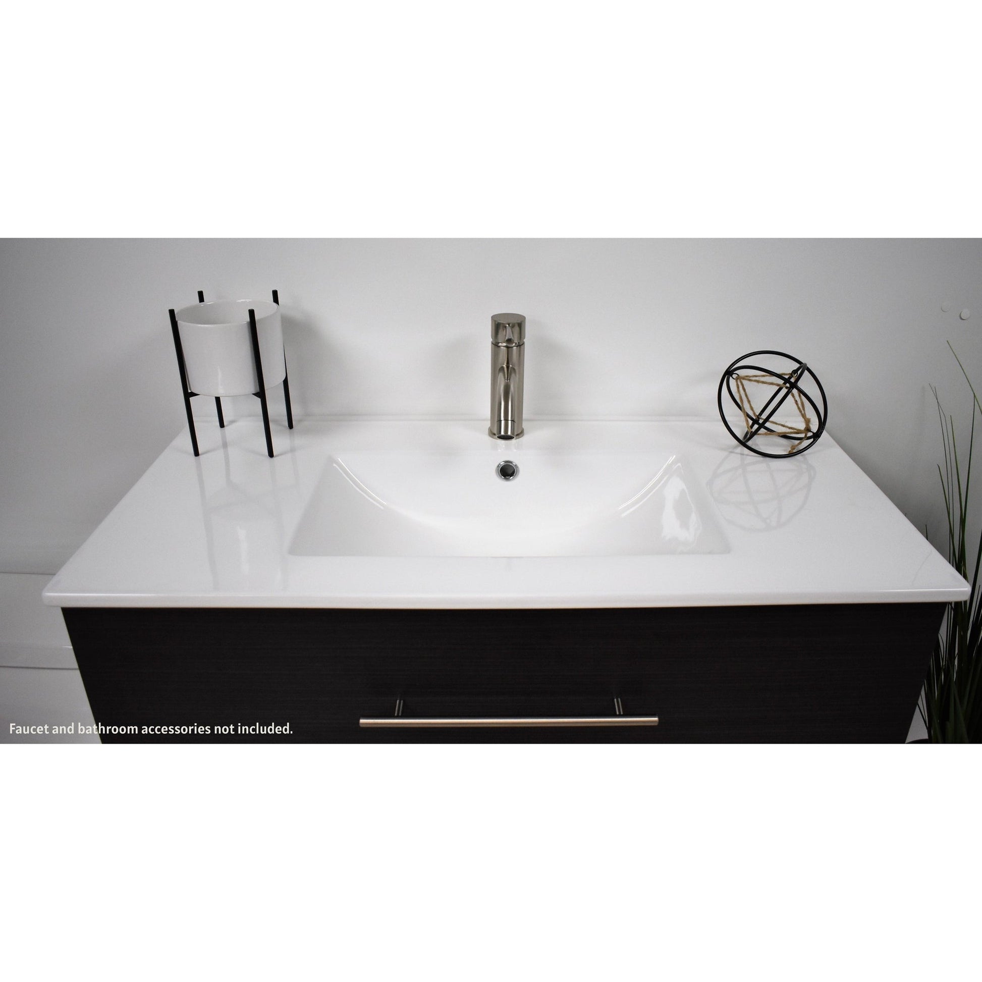 Volpa USA Napa 36" Black Ash Wall-Mounted Floating Modern Bathroom Vanity With Integrated Ceramic Top and Satin Nickel Round Handles