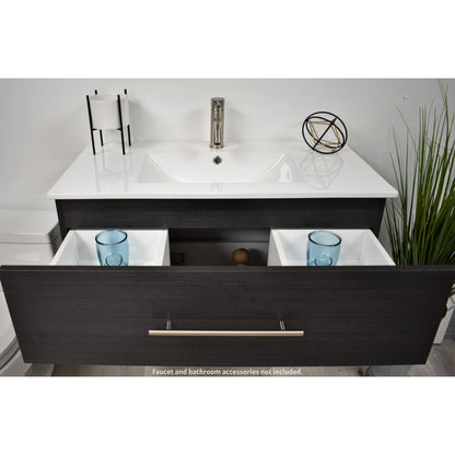 Volpa USA Napa 36" Black Ash Wall-Mounted Floating Modern Bathroom Vanity With Integrated Ceramic Top and Satin Nickel Round Handles