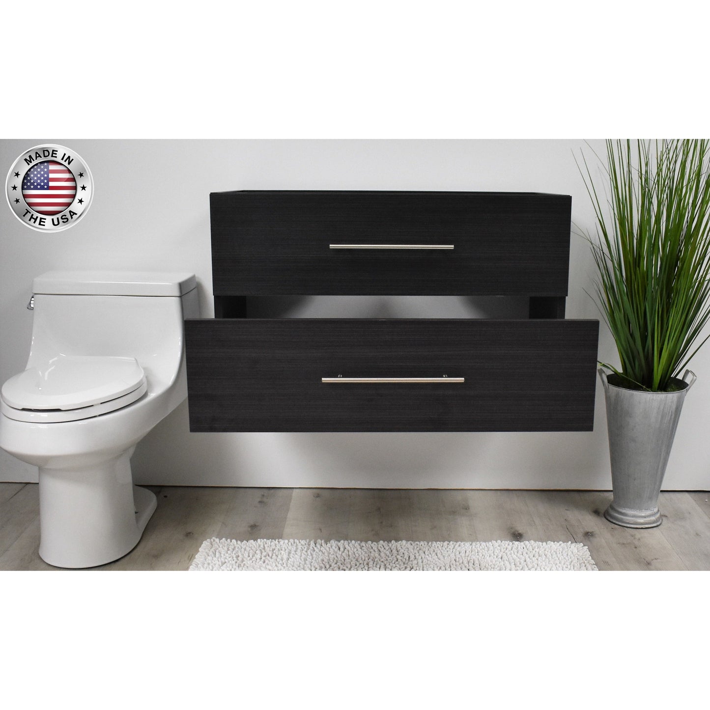 Volpa USA Napa 36" Black Ash Wall-Mounted Floating Modern Bathroom Vanity With Satin Nickel Round Handles