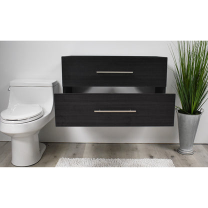 Volpa USA Napa 36" Black Ash Wall-Mounted Floating Modern Bathroom Vanity With Satin Nickel Round Handles