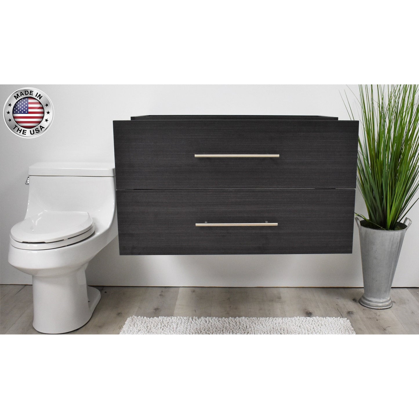 Volpa USA Napa 36" Black Ash Wall-Mounted Floating Modern Bathroom Vanity With Satin Nickel Round Handles