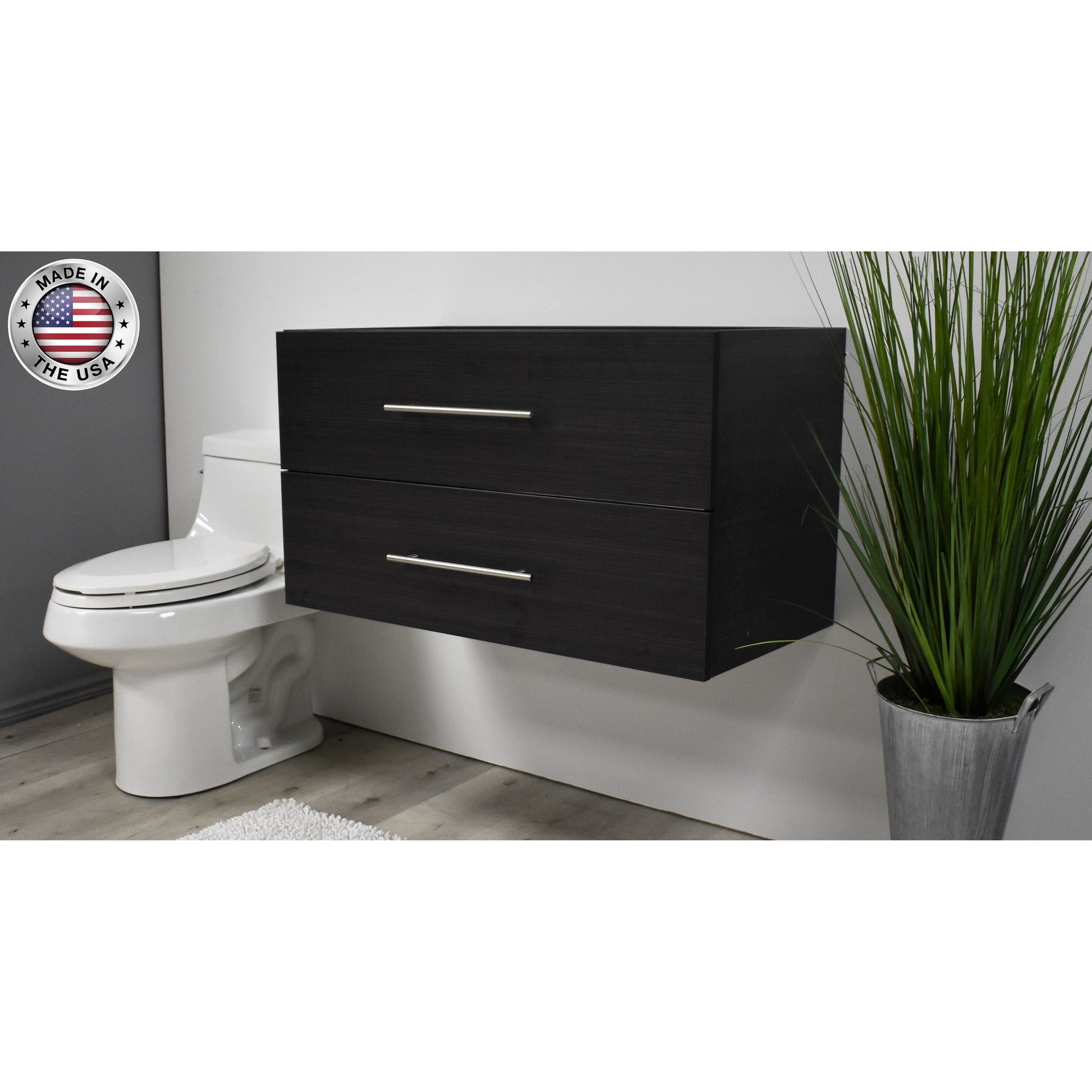 Volpa USA Napa 36" Black Ash Wall-Mounted Floating Modern Bathroom Vanity With Satin Nickel Round Handles