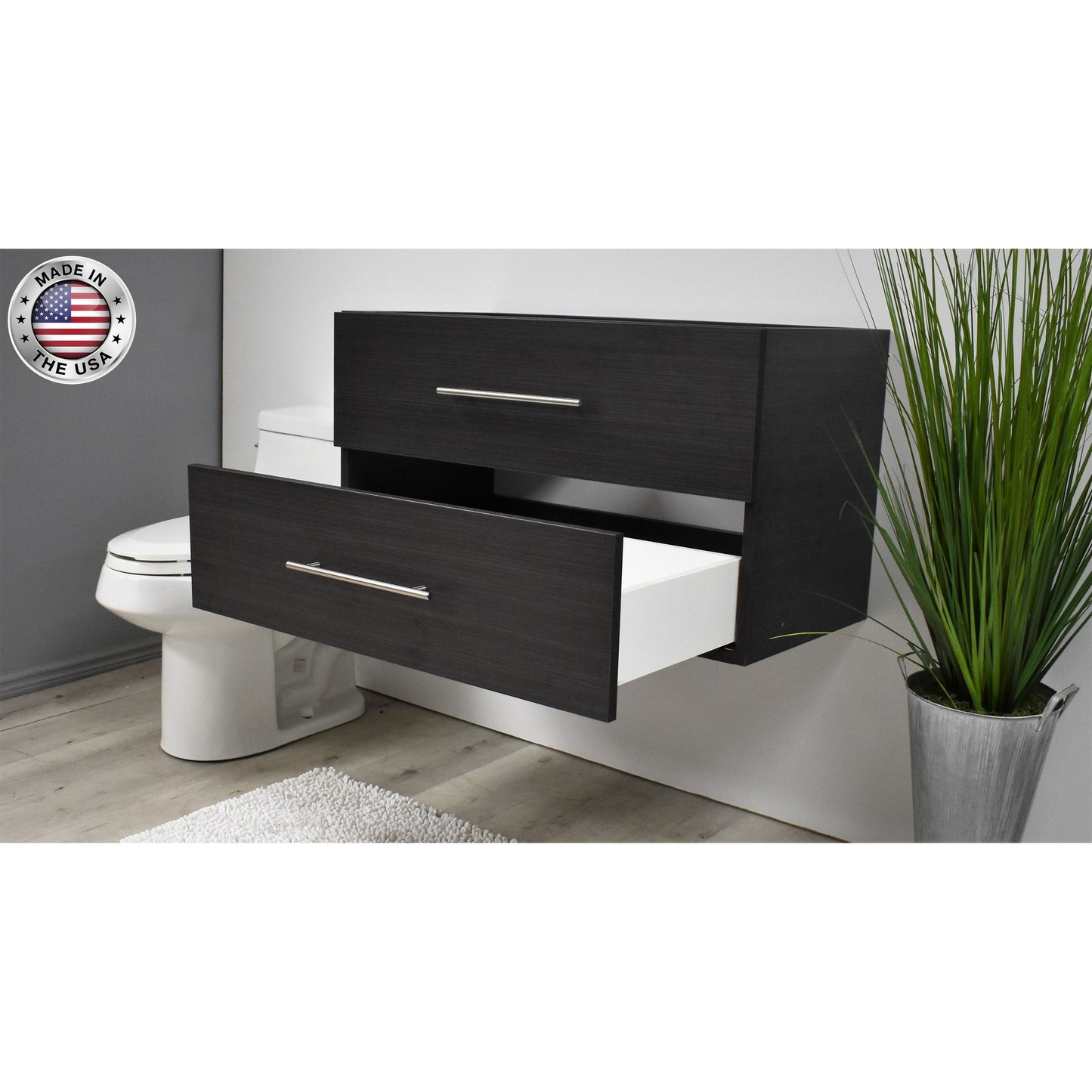 Volpa USA Napa 36" Black Ash Wall-Mounted Floating Modern Bathroom Vanity With Satin Nickel Round Handles