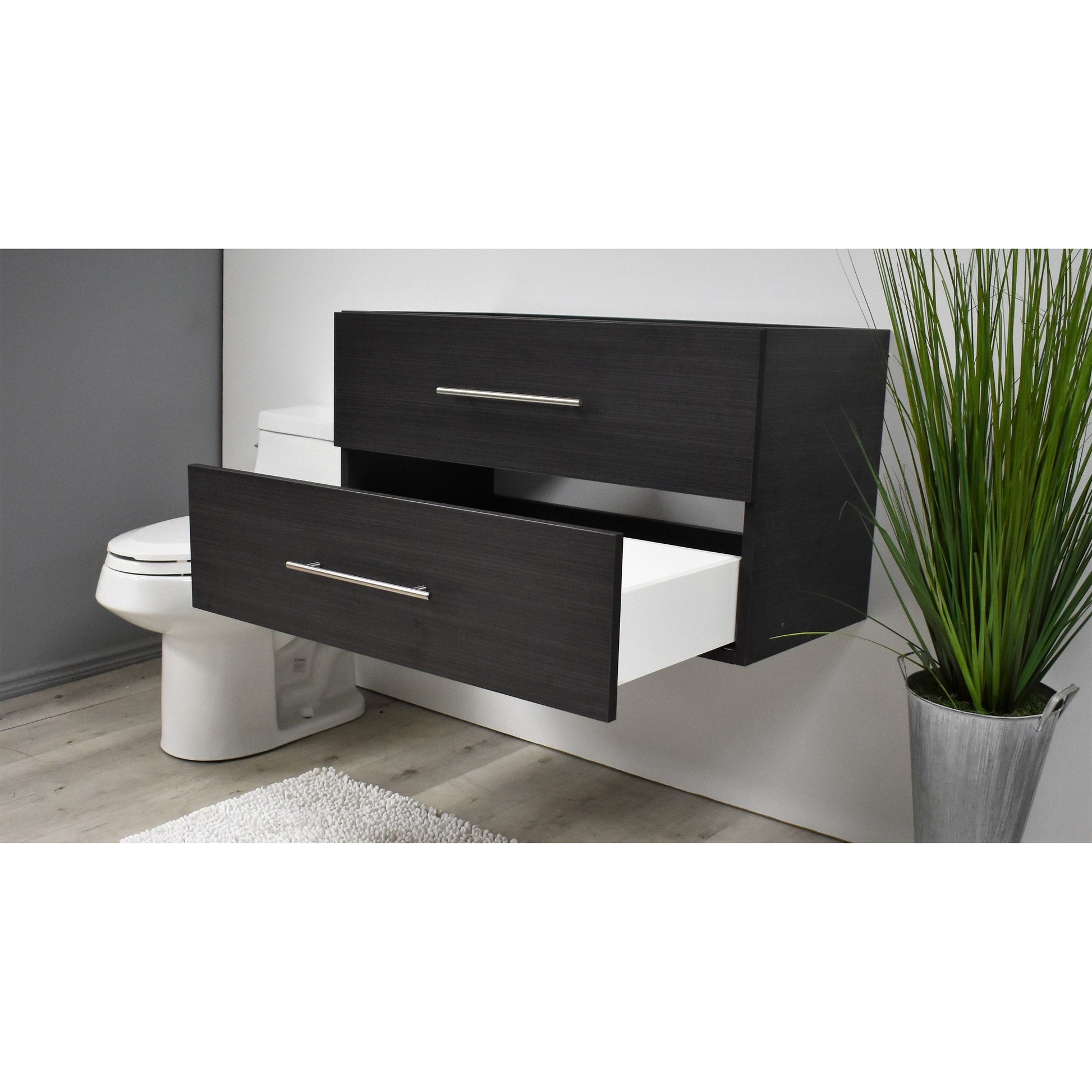 Volpa USA Napa 36" Black Ash Wall-Mounted Floating Modern Bathroom Vanity With Satin Nickel Round Handles