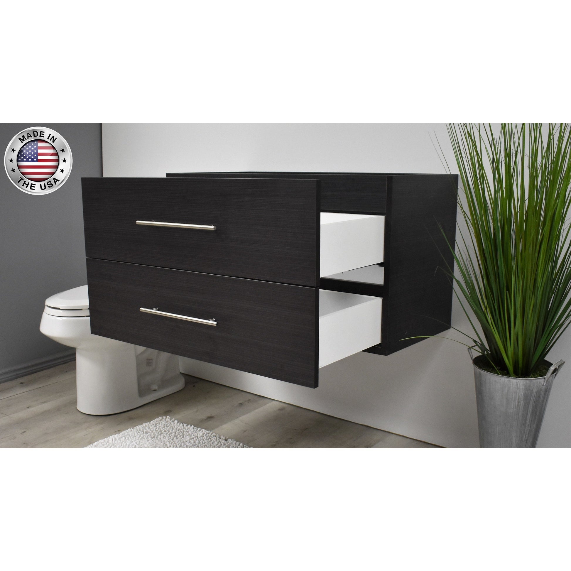 Volpa USA Napa 36" Black Ash Wall-Mounted Floating Modern Bathroom Vanity With Satin Nickel Round Handles