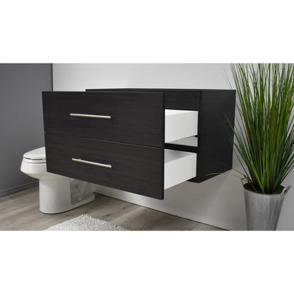 Volpa USA Napa 36" Black Ash Wall-Mounted Floating Modern Bathroom Vanity With Satin Nickel Round Handles