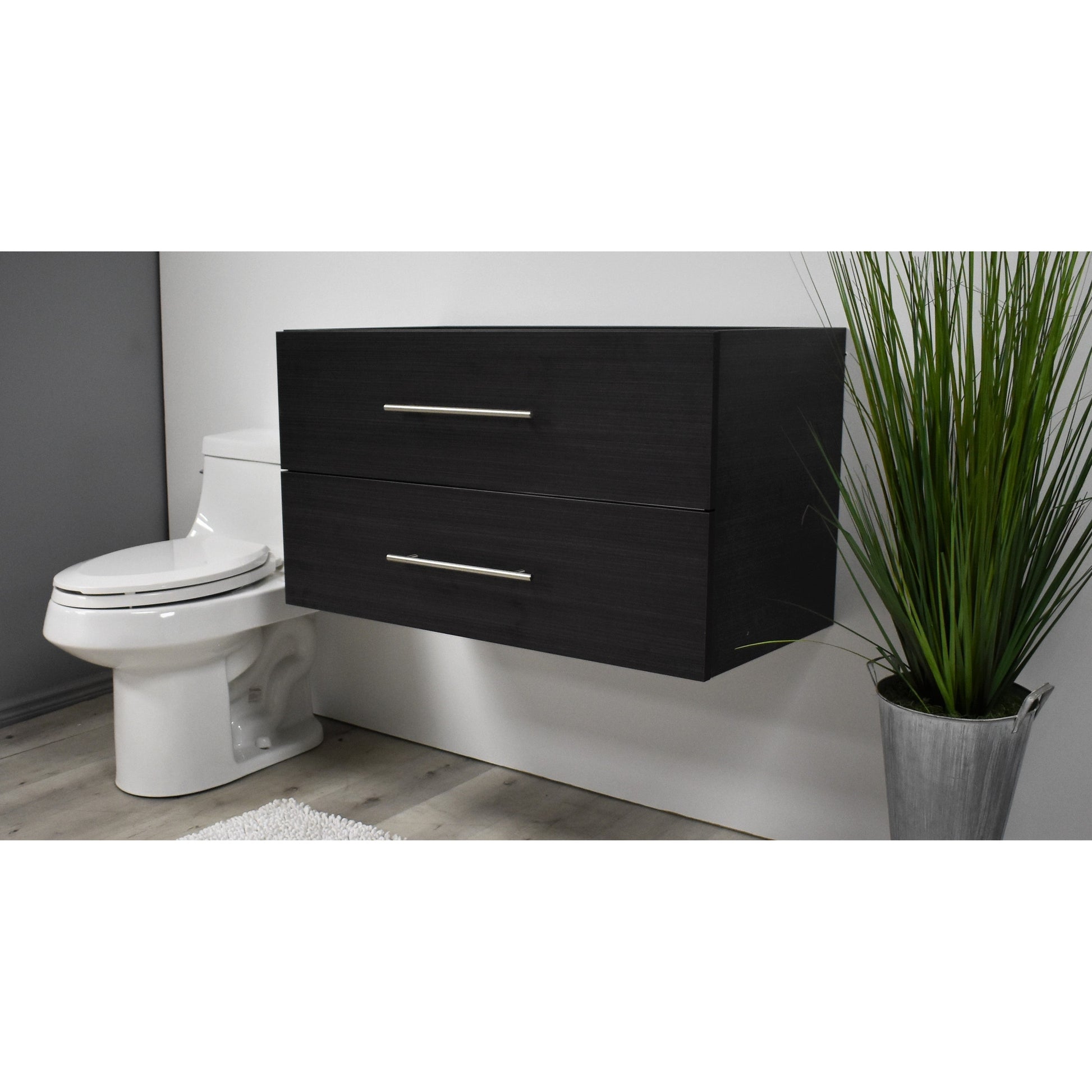 Volpa USA Napa 36" Black Ash Wall-Mounted Floating Modern Bathroom Vanity With Satin Nickel Round Handles