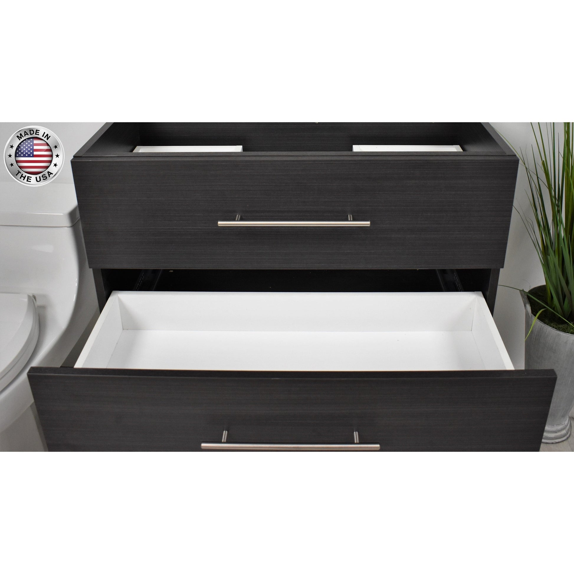 Volpa USA Napa 36" Black Ash Wall-Mounted Floating Modern Bathroom Vanity With Satin Nickel Round Handles