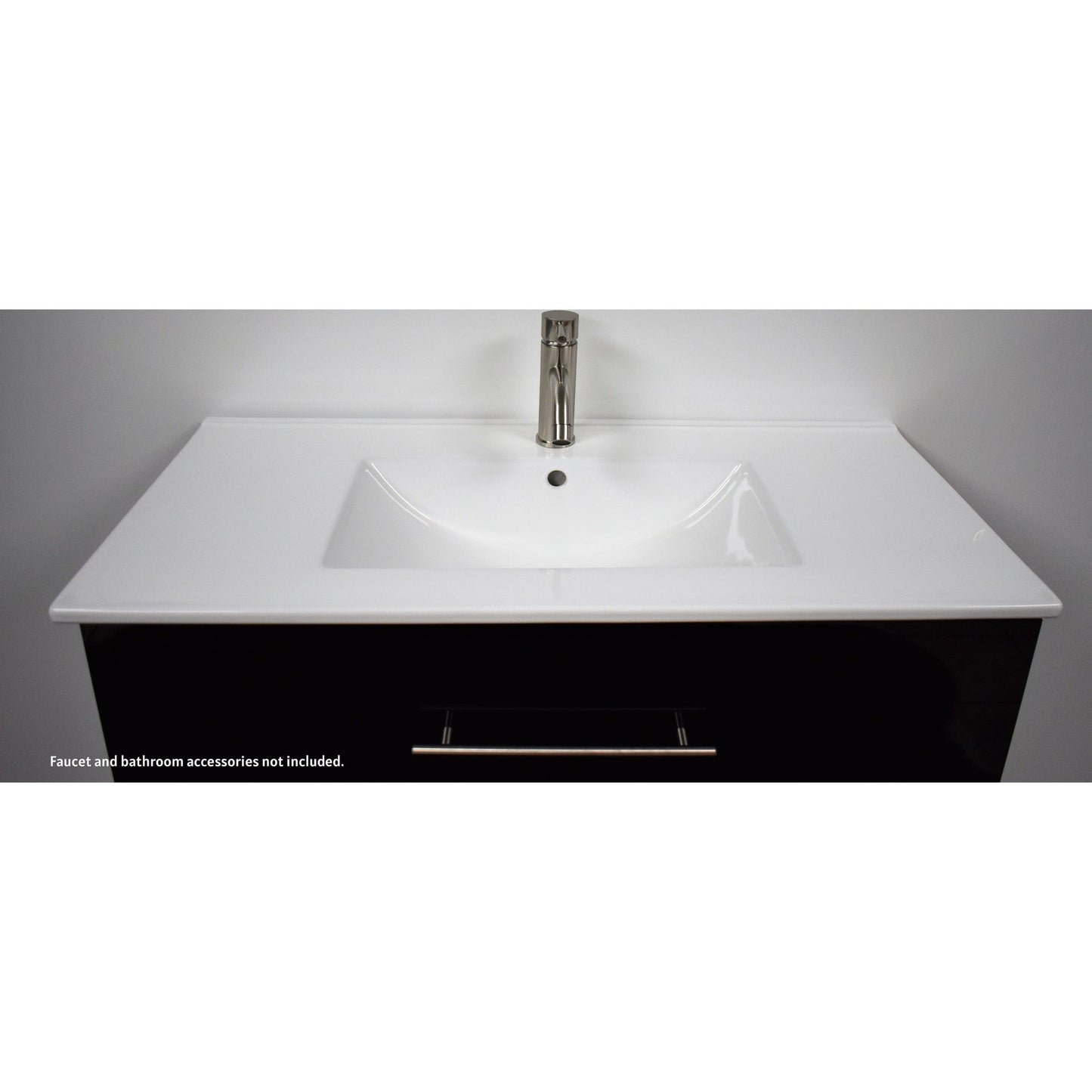 Volpa USA Napa 36" Black Wall-Mounted Floating Modern Bathroom Vanity With Integrated Ceramic Top and Satin Nickel Round Handles