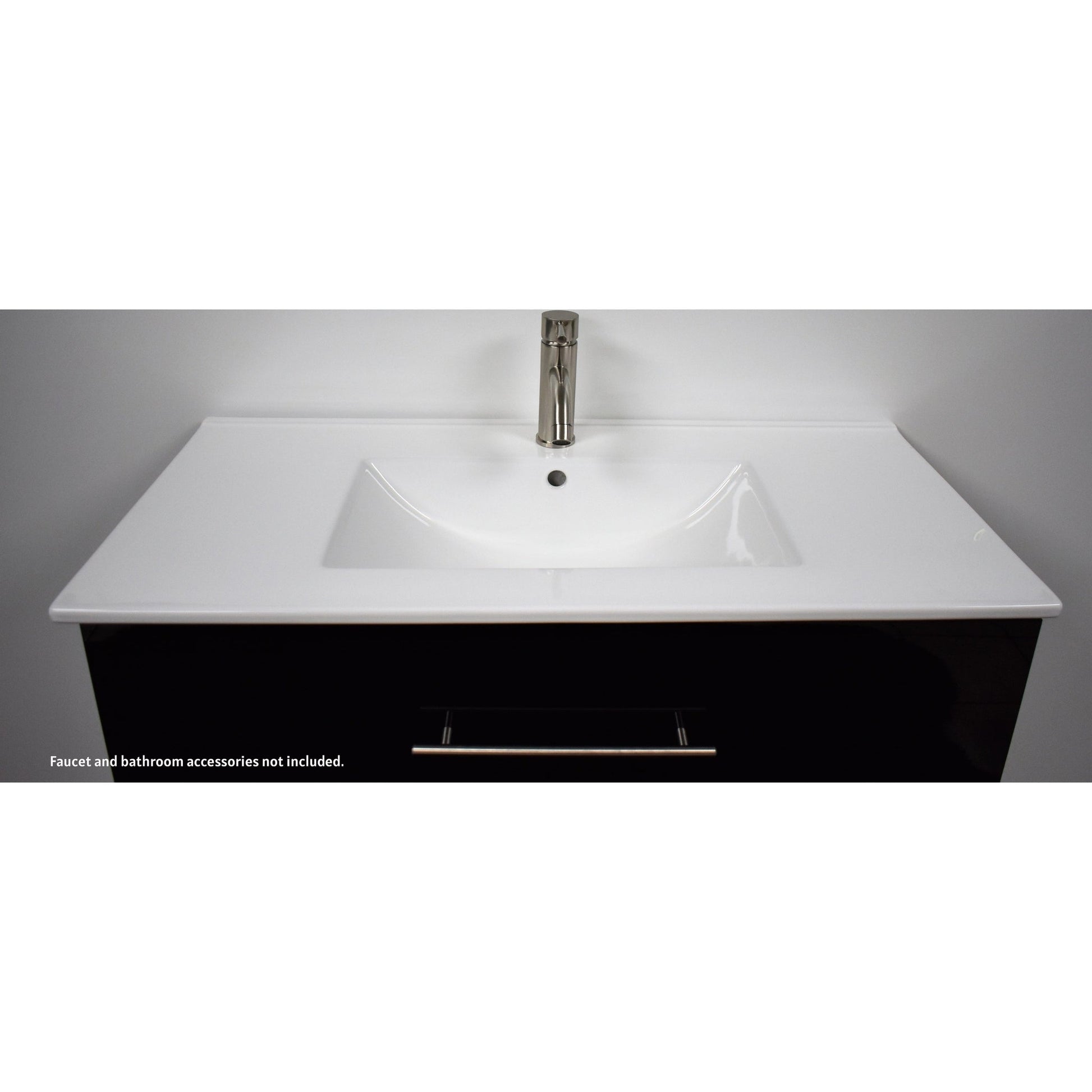 Volpa USA Napa 36" Black Wall-Mounted Floating Modern Bathroom Vanity With Integrated Ceramic Top and Satin Nickel Round Handles