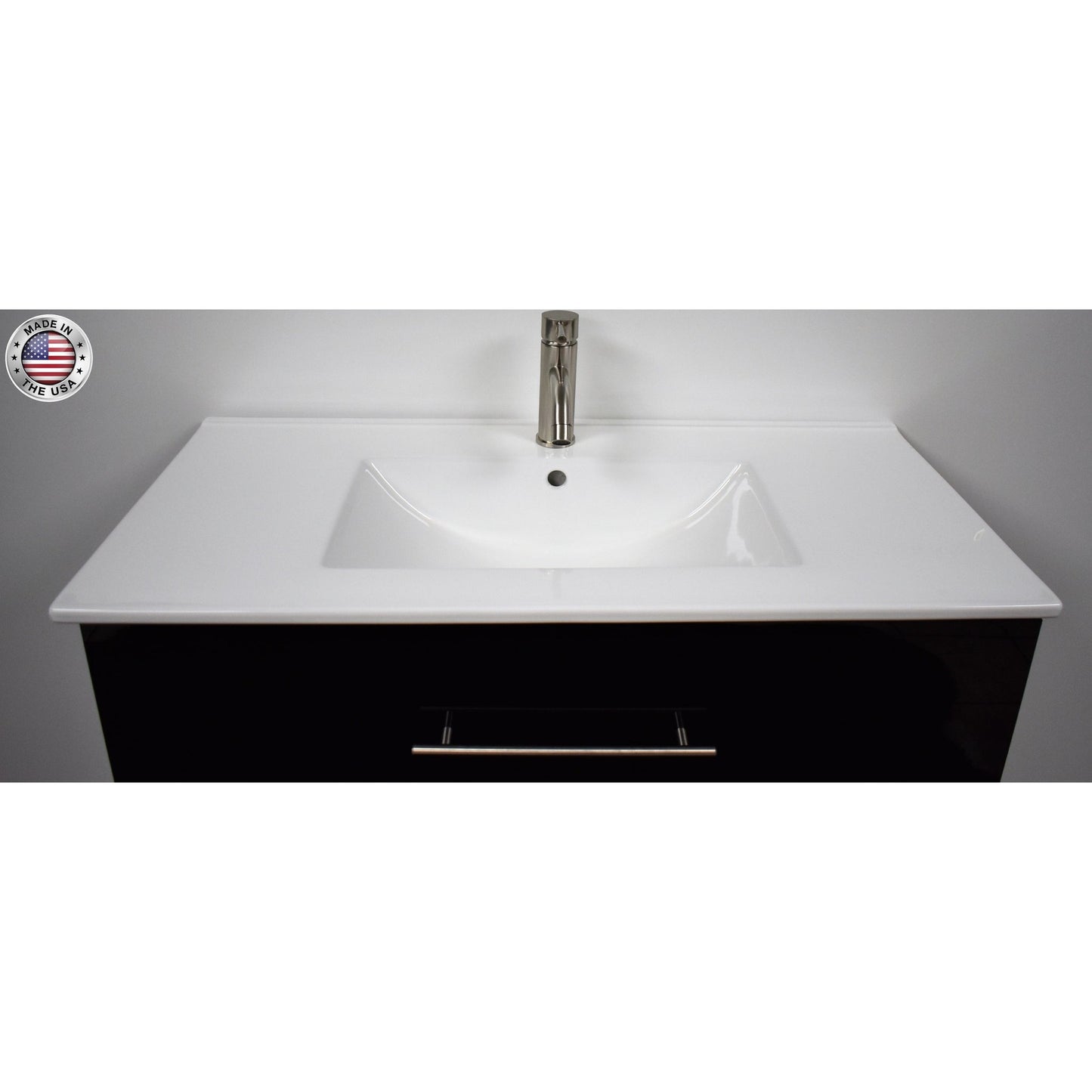 Volpa USA Napa 36" Black Wall-Mounted Floating Modern Bathroom Vanity With Integrated Ceramic Top and Satin Nickel Round Handles