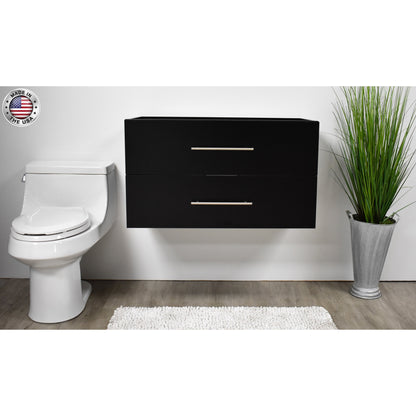 Volpa USA Napa 36" Black Wall-Mounted Floating Modern Bathroom Vanity With Satin Nickel Round Handles