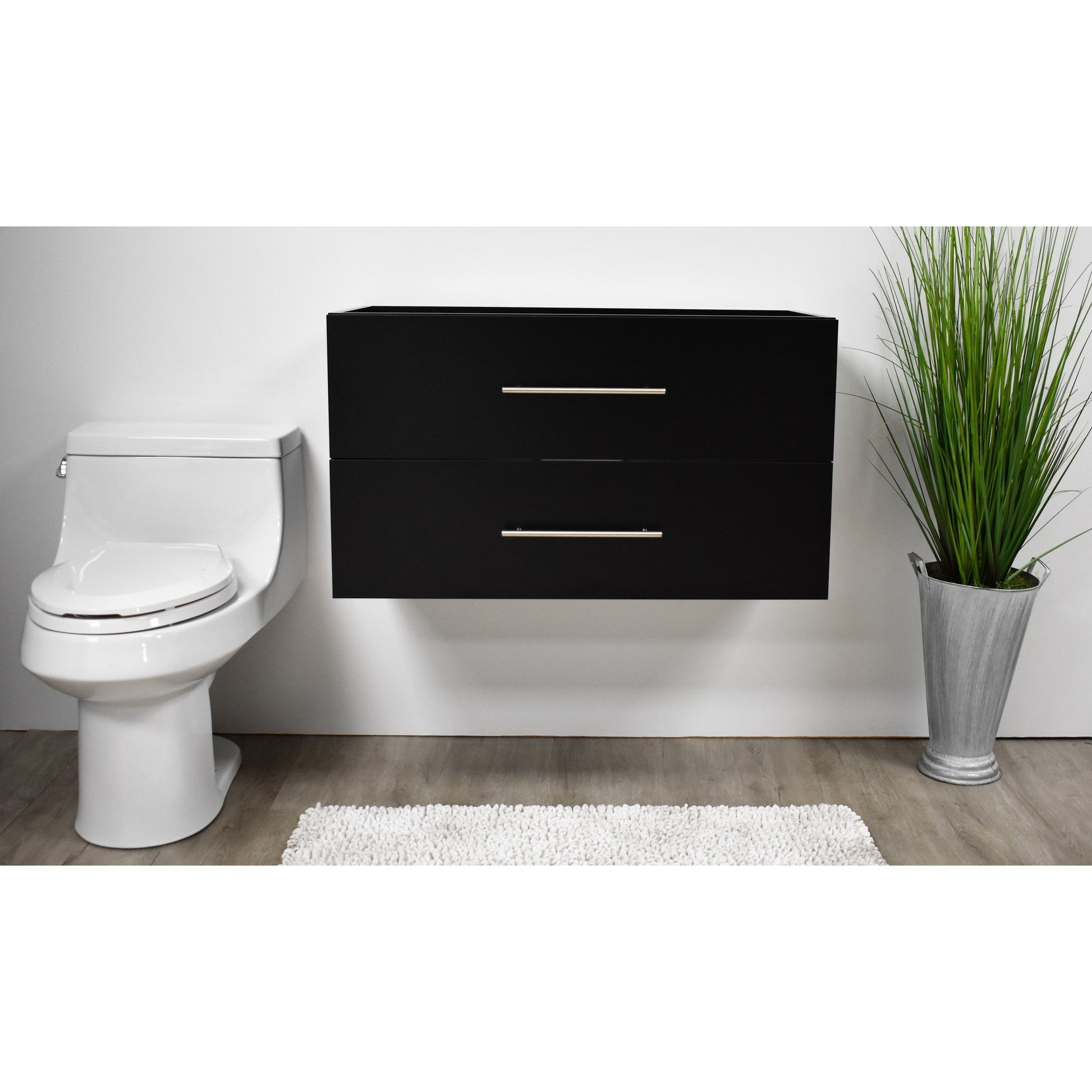 Volpa USA Napa 36" Black Wall-Mounted Floating Modern Bathroom Vanity With Satin Nickel Round Handles