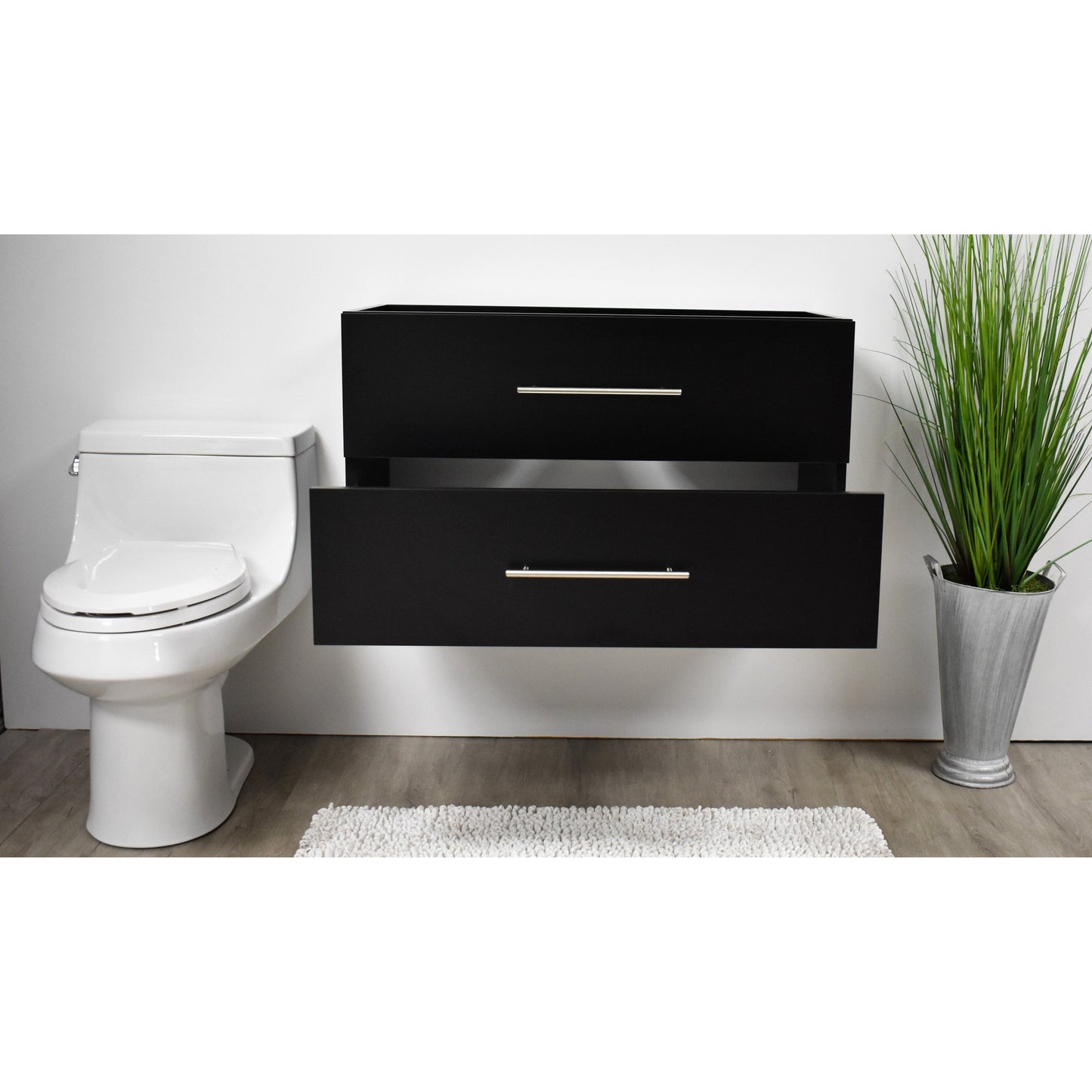 Volpa USA Napa 36" Black Wall-Mounted Floating Modern Bathroom Vanity With Satin Nickel Round Handles