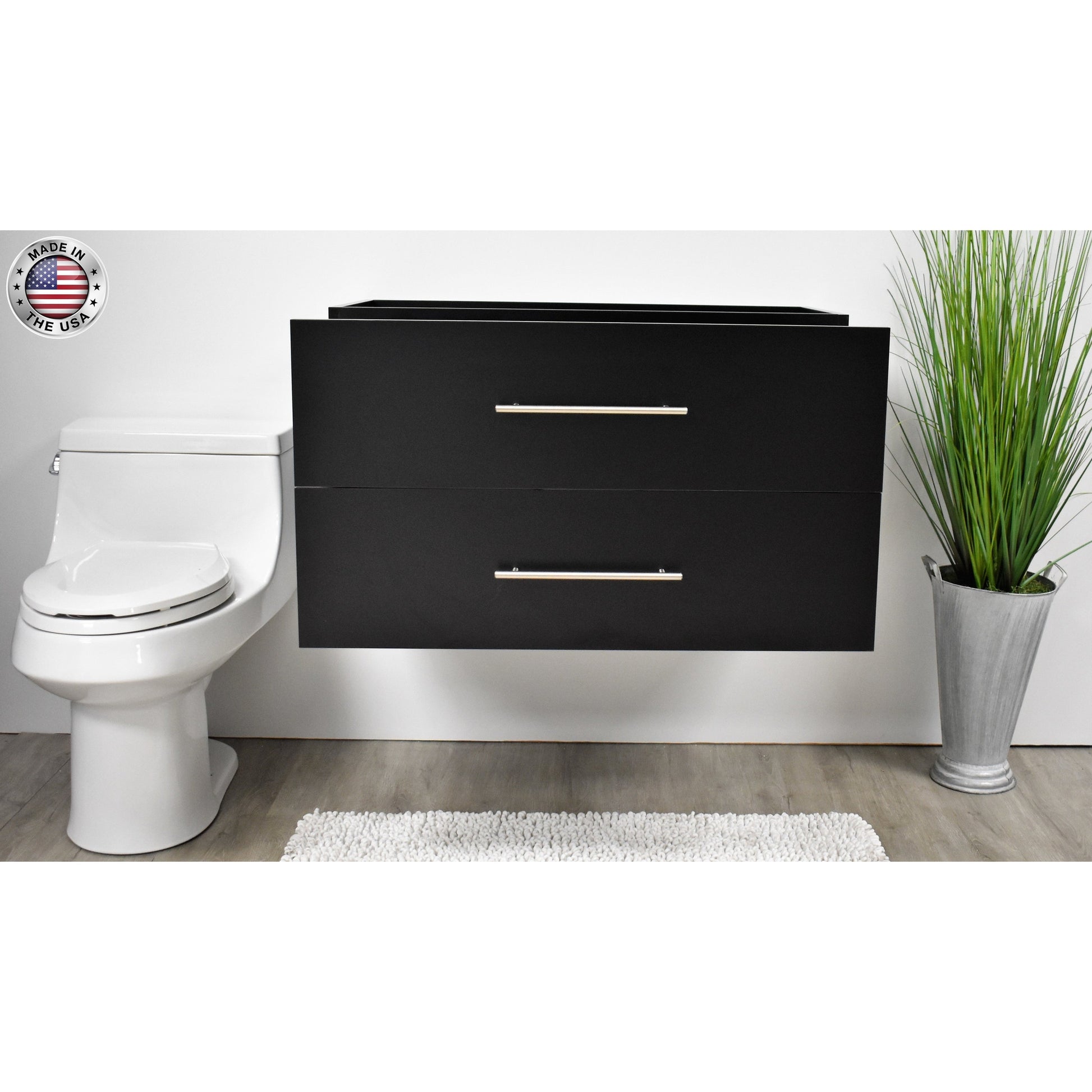 Volpa USA Napa 36" Black Wall-Mounted Floating Modern Bathroom Vanity With Satin Nickel Round Handles