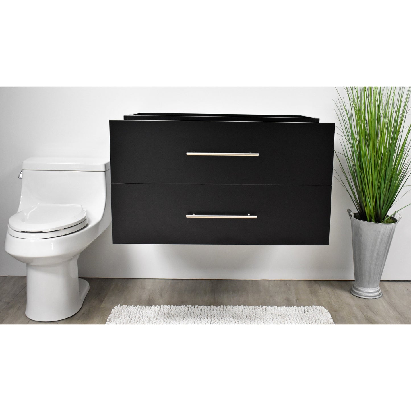 Volpa USA Napa 36" Black Wall-Mounted Floating Modern Bathroom Vanity With Satin Nickel Round Handles