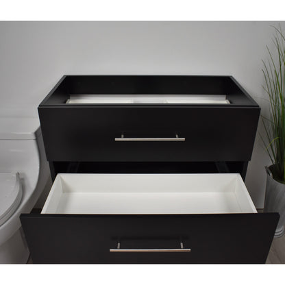 Volpa USA Napa 36" Black Wall-Mounted Floating Modern Bathroom Vanity With Satin Nickel Round Handles