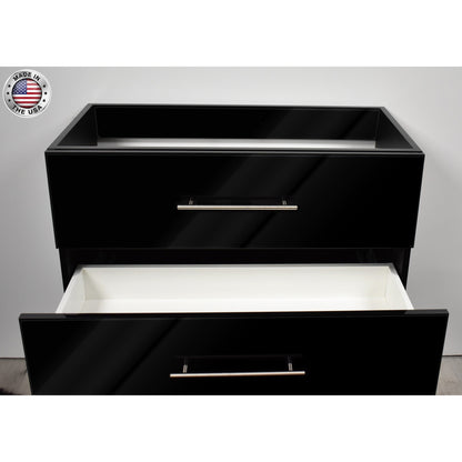 Volpa USA Napa 36" Glossy Black Wall-Mounted Floating Modern Bathroom Vanity With Satin Nickel Round Handles