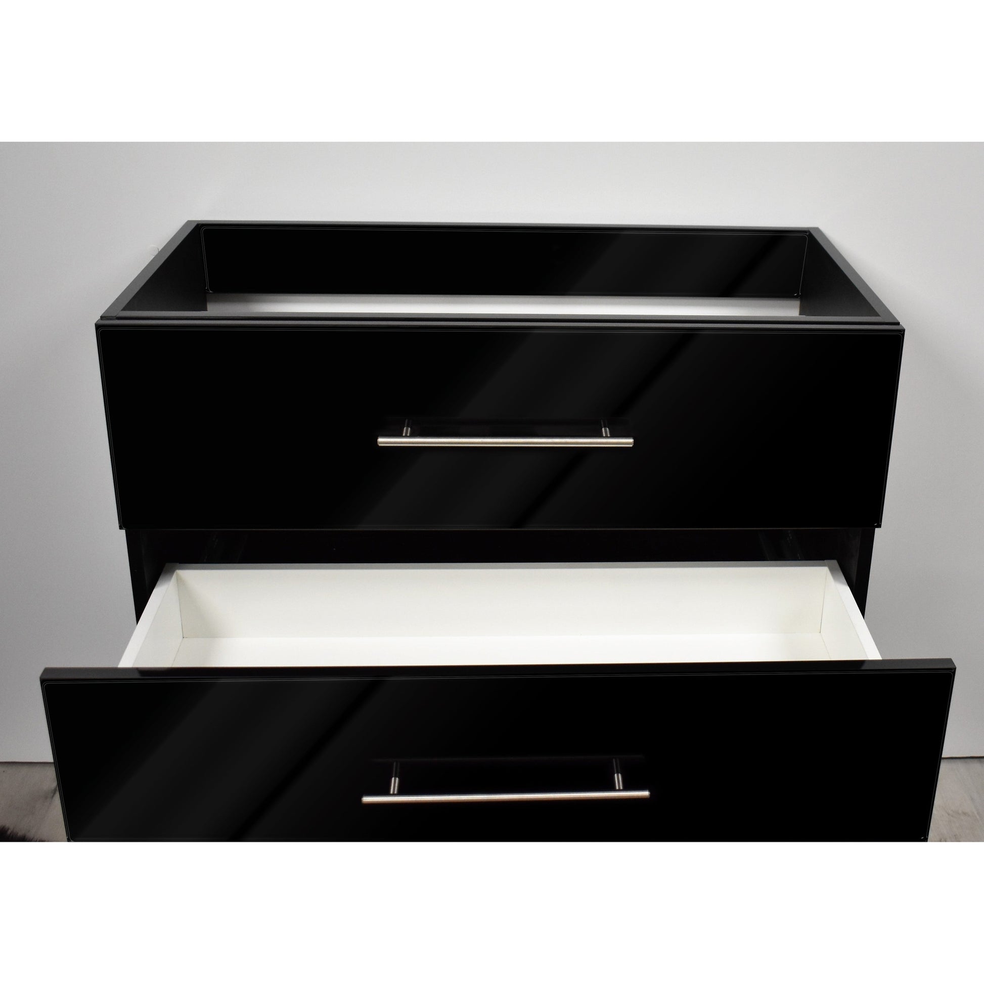 Volpa USA Napa 36" Glossy Black Wall-Mounted Floating Modern Bathroom Vanity With Satin Nickel Round Handles