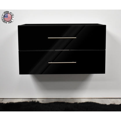 Volpa USA Napa 36" Glossy Black Wall-Mounted Floating Modern Bathroom Vanity With Satin Nickel Round Handles