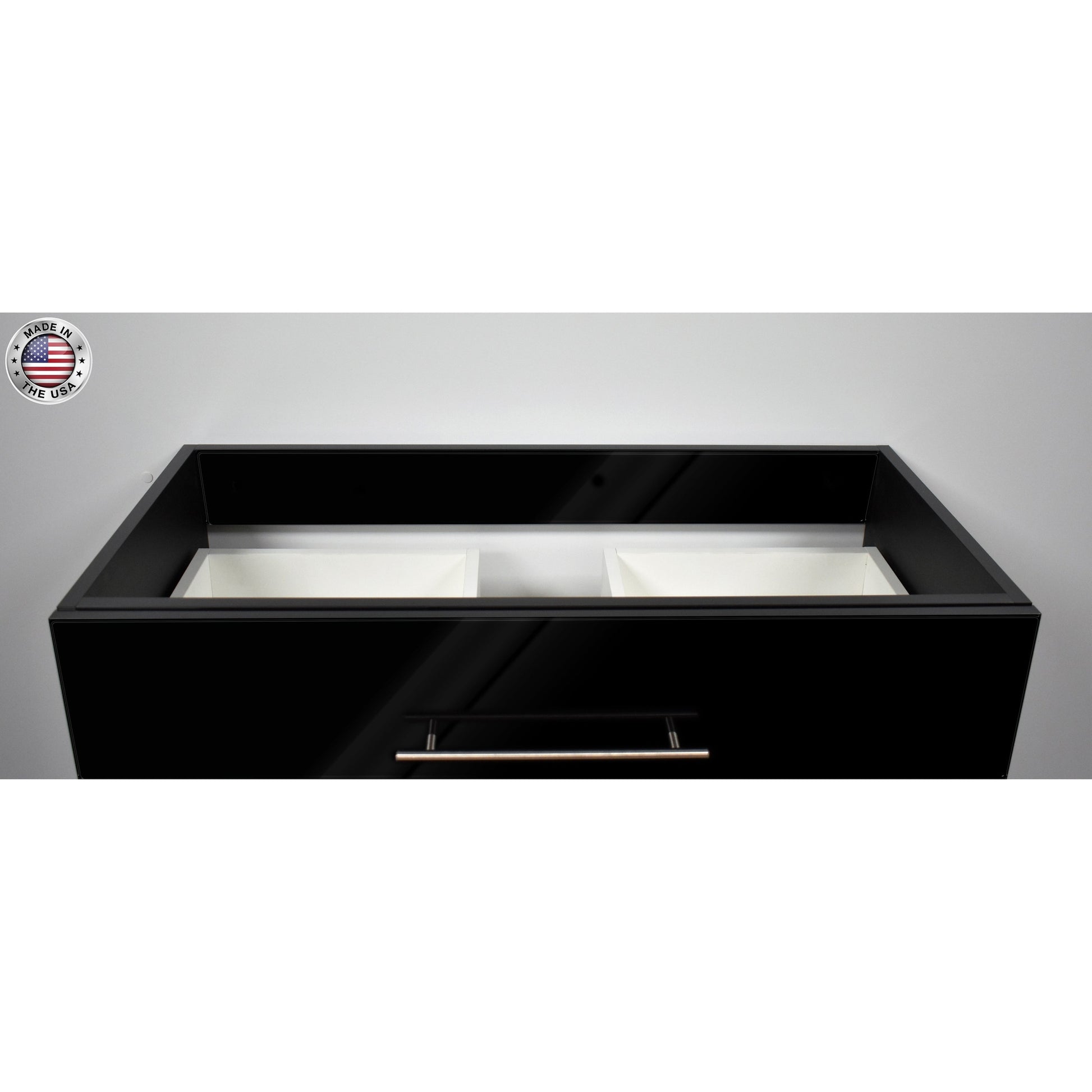 Volpa USA Napa 36" Glossy Black Wall-Mounted Floating Modern Bathroom Vanity With Satin Nickel Round Handles