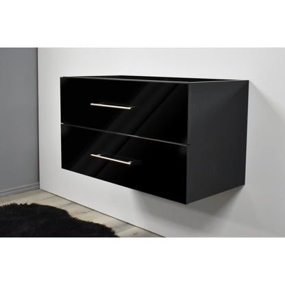 Volpa USA Napa 36" Glossy Black Wall-Mounted Floating Modern Bathroom Vanity With Satin Nickel Round Handles