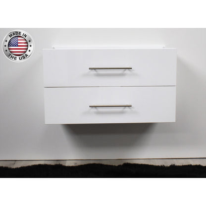 Volpa USA Napa 36" Glossy White Wall-Mounted Floating Modern Bathroom Vanity With Satin Nickel Round Handles