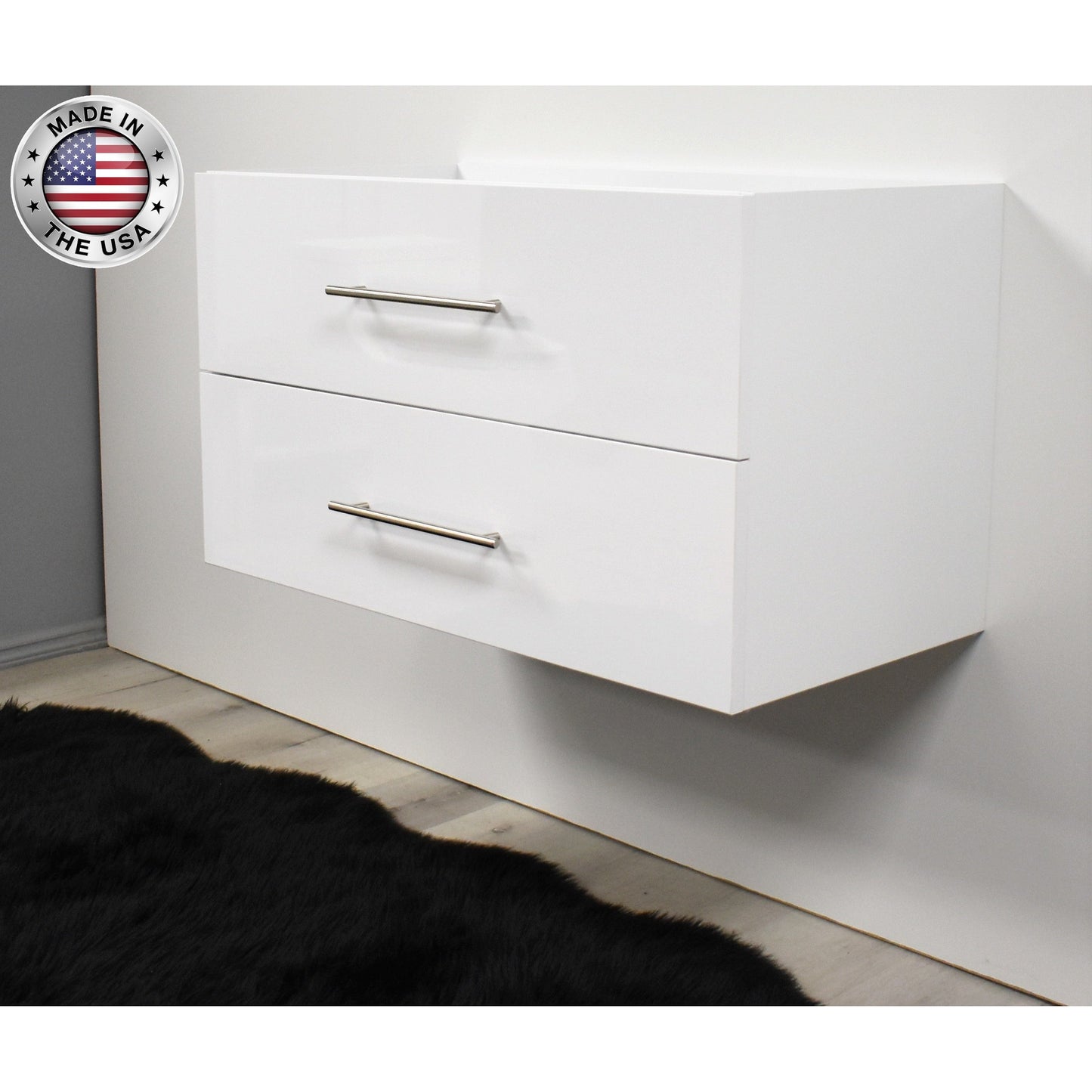 Volpa USA Napa 36" Glossy White Wall-Mounted Floating Modern Bathroom Vanity With Satin Nickel Round Handles