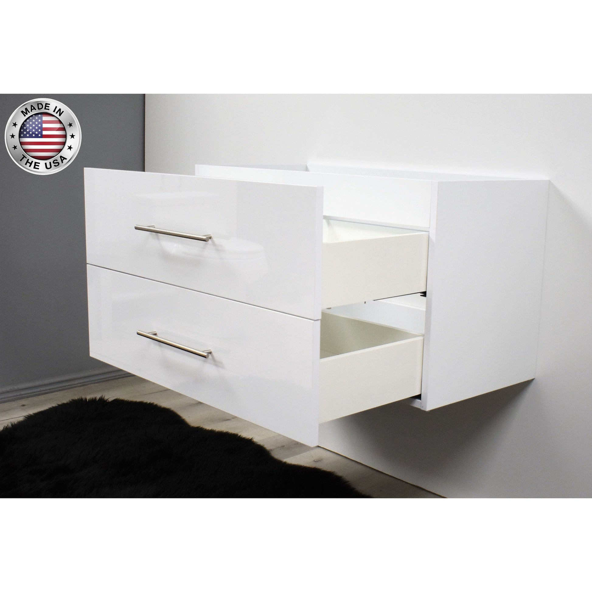 Volpa USA Napa 36" Glossy White Wall-Mounted Floating Modern Bathroom Vanity With Satin Nickel Round Handles