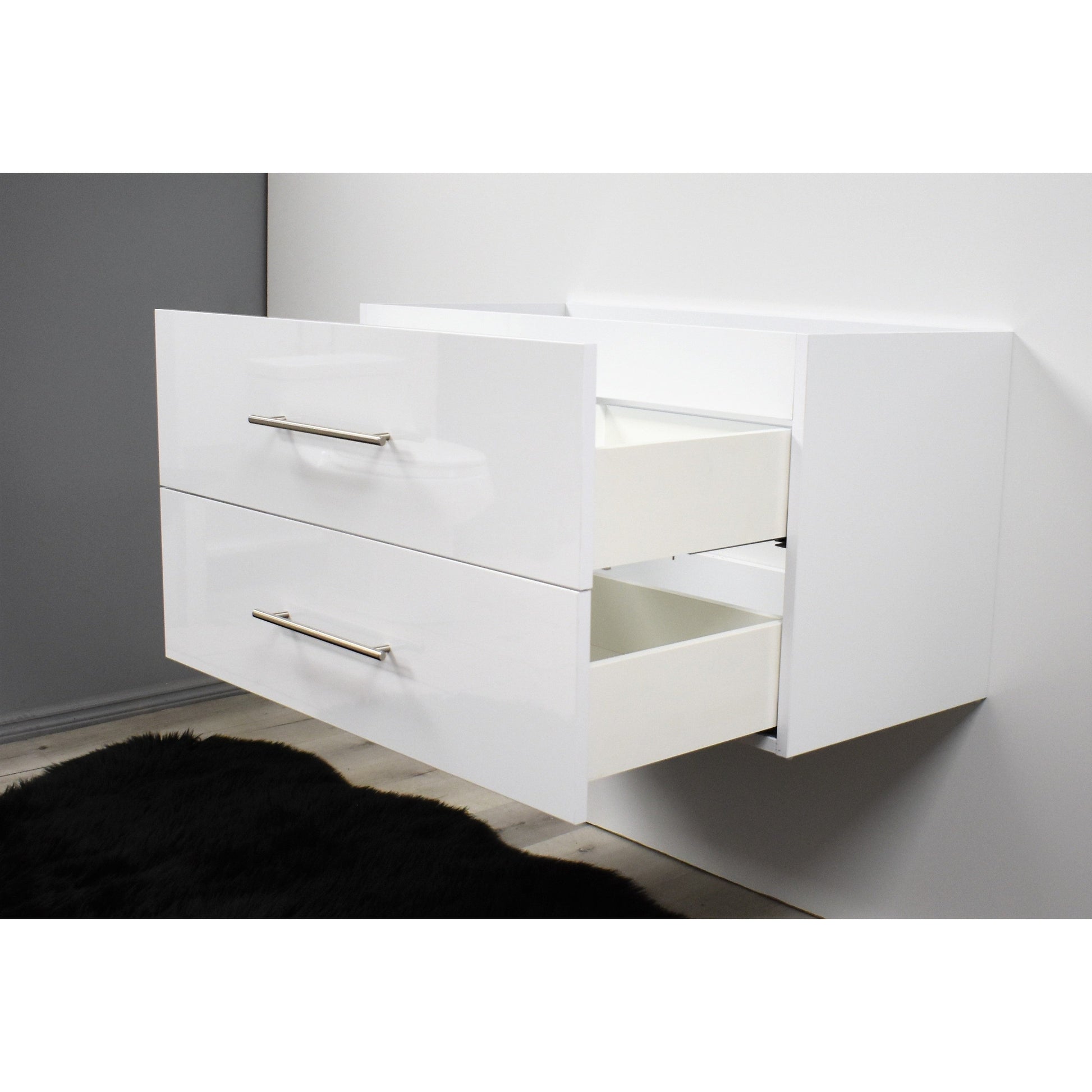 Volpa USA Napa 36" Glossy White Wall-Mounted Floating Modern Bathroom Vanity With Satin Nickel Round Handles