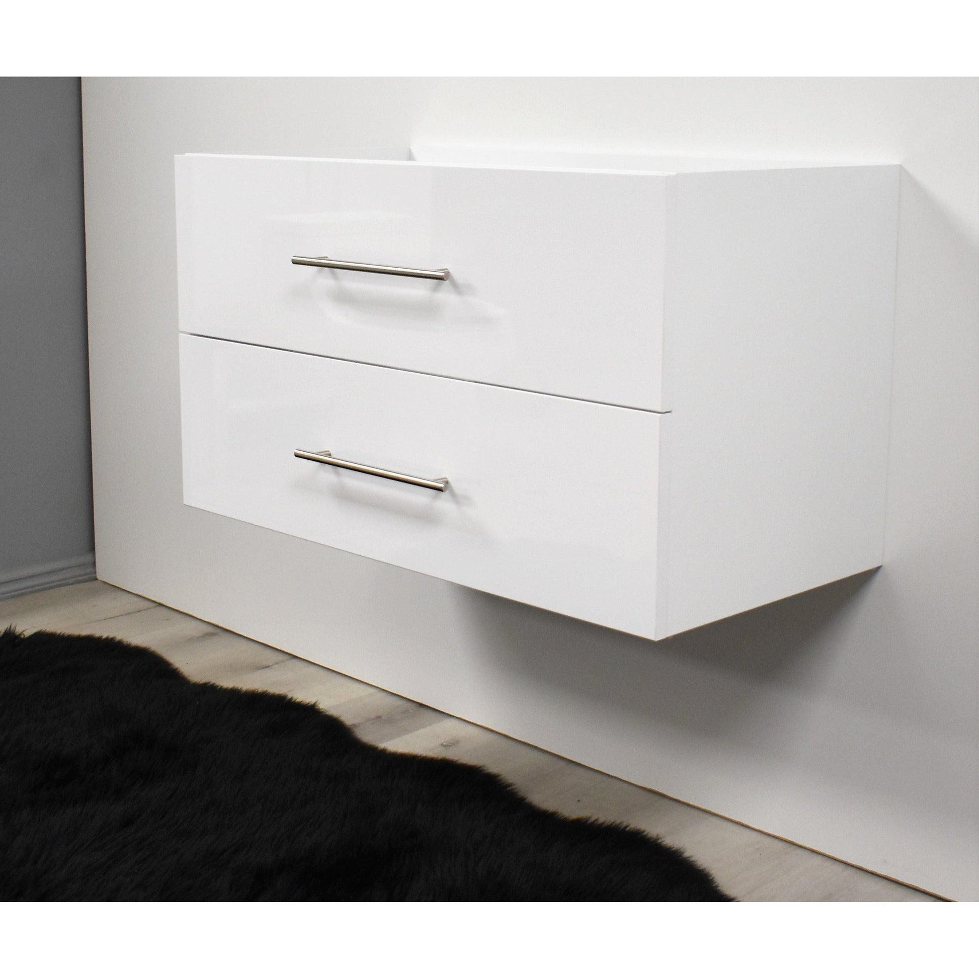 Volpa USA Napa 36" Glossy White Wall-Mounted Floating Modern Bathroom Vanity With Satin Nickel Round Handles