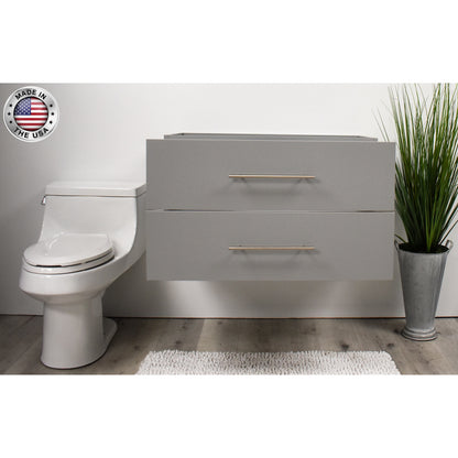 Volpa USA Napa 36" Grey Wall-Mounted Floating Modern Bathroom Vanity With Satin Nickel Round Handles