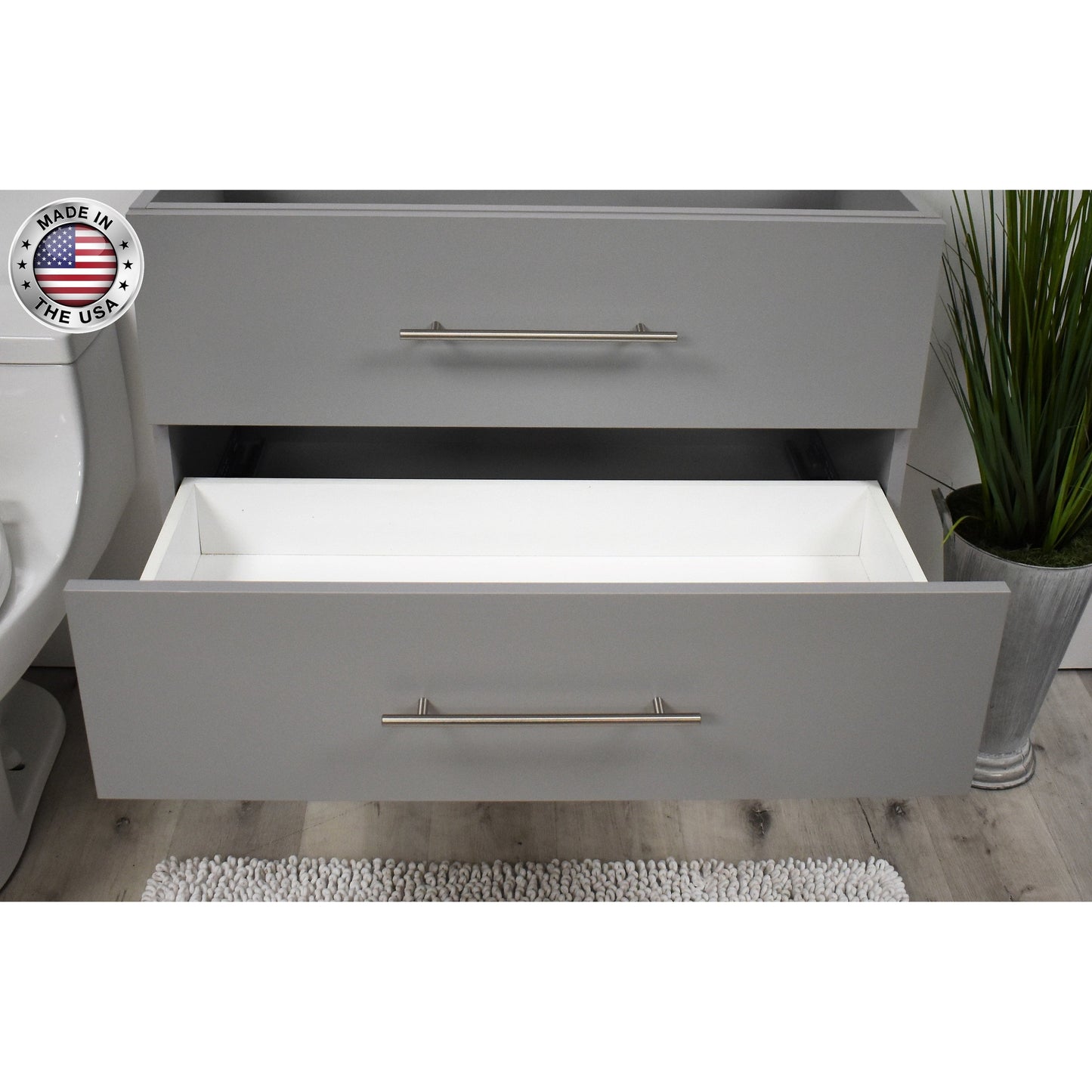 Volpa USA Napa 36" Grey Wall-Mounted Floating Modern Bathroom Vanity With Satin Nickel Round Handles