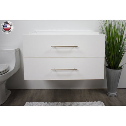 Volpa USA Napa 36" White Wall-Mounted Floating Modern Bathroom Vanity With Satin Nickel Round Handles