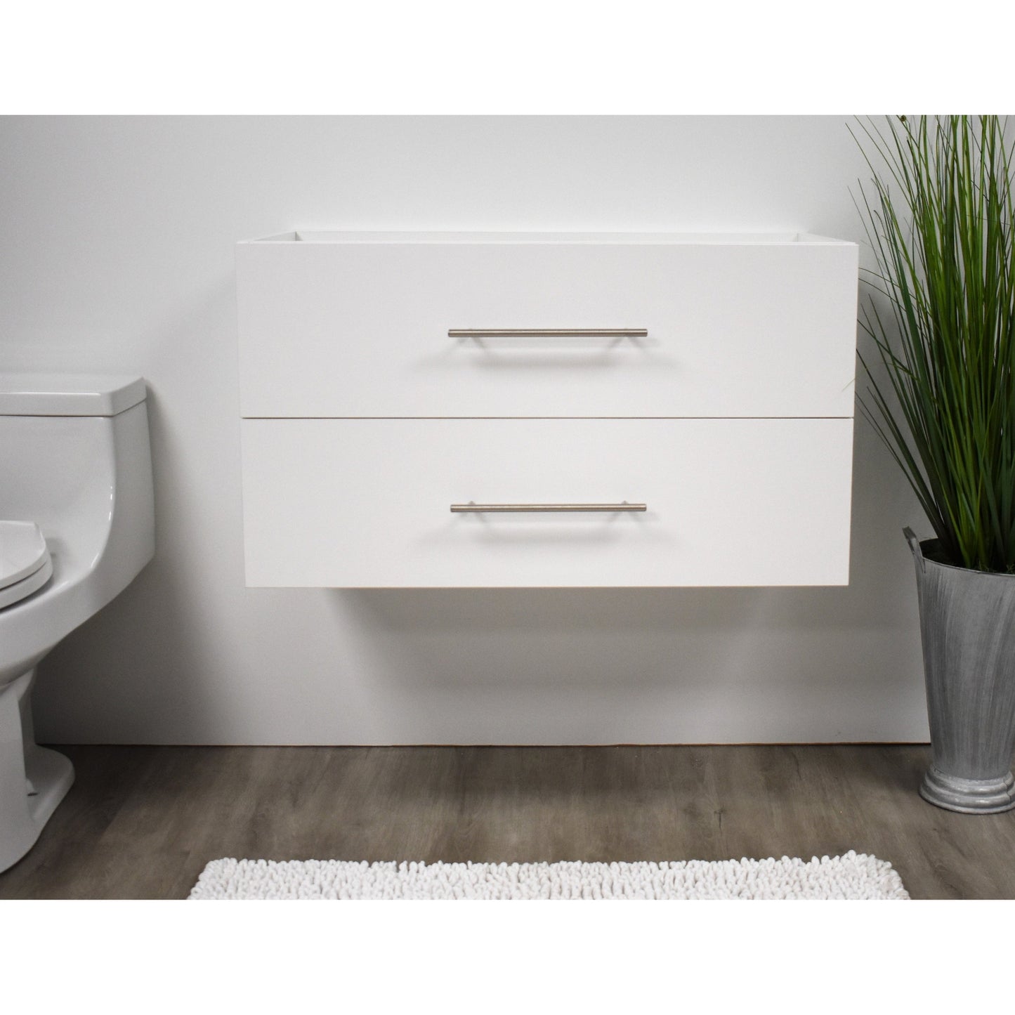 Volpa USA Napa 36" White Wall-Mounted Floating Modern Bathroom Vanity With Satin Nickel Round Handles