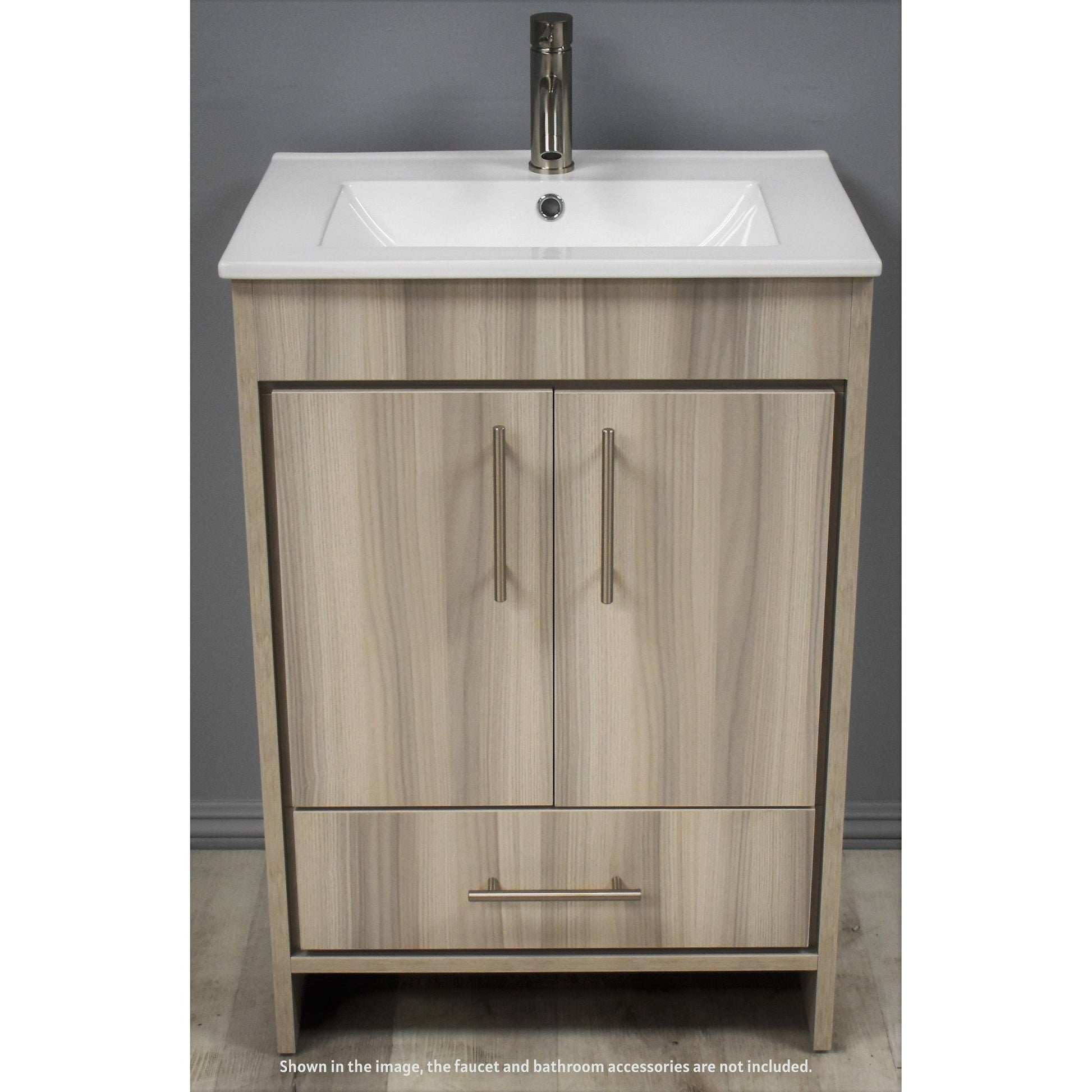 Volpa USA Pacific 24” Ash Gray Freestanding Modern Bathroom Vanity With Integrated Ceramic Top and Brushed Nickel Round Handles