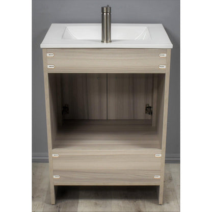 Volpa USA Pacific 24” Ash Gray Freestanding Modern Bathroom Vanity With Integrated Ceramic Top and Brushed Nickel Round Handles