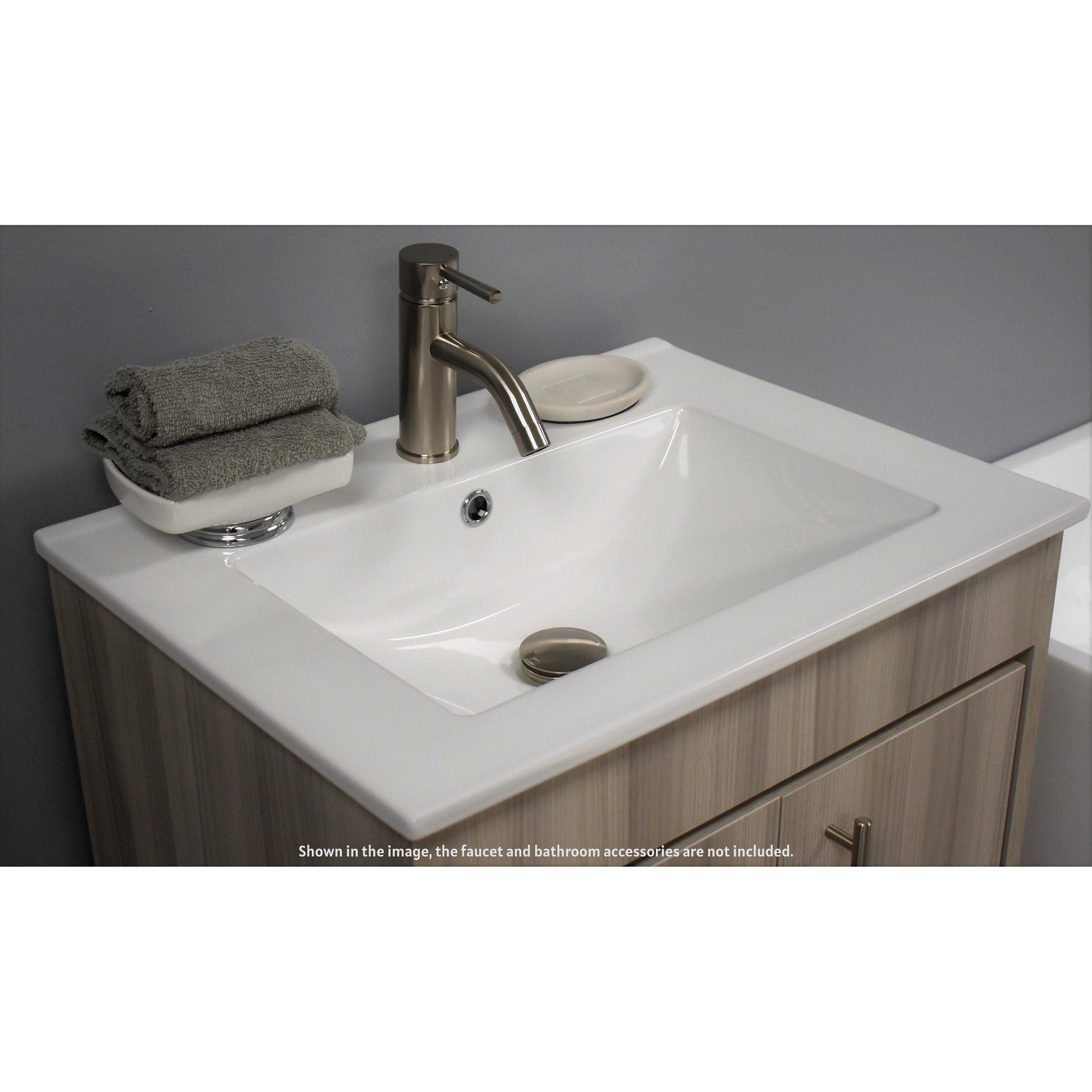 Volpa USA Pacific 24” Ash Gray Freestanding Modern Bathroom Vanity With Integrated Ceramic Top and Brushed Nickel Round Handles