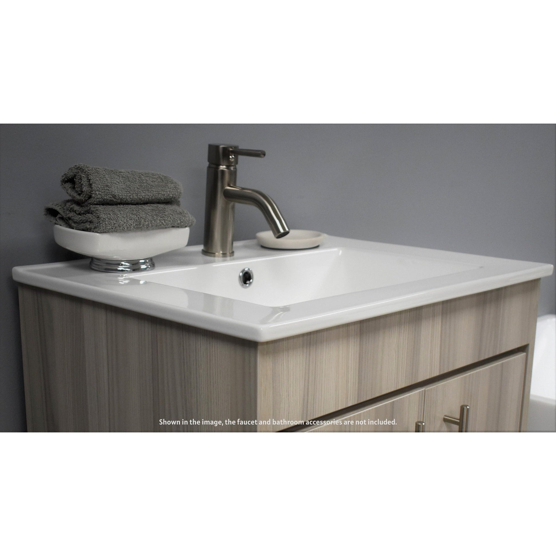 Volpa USA Pacific 24” Ash Gray Freestanding Modern Bathroom Vanity With Integrated Ceramic Top and Brushed Nickel Round Handles