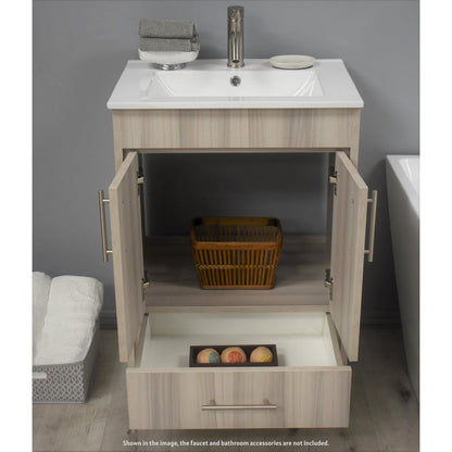 Volpa USA Pacific 24” Ash Gray Freestanding Modern Bathroom Vanity With Integrated Ceramic Top and Brushed Nickel Round Handles