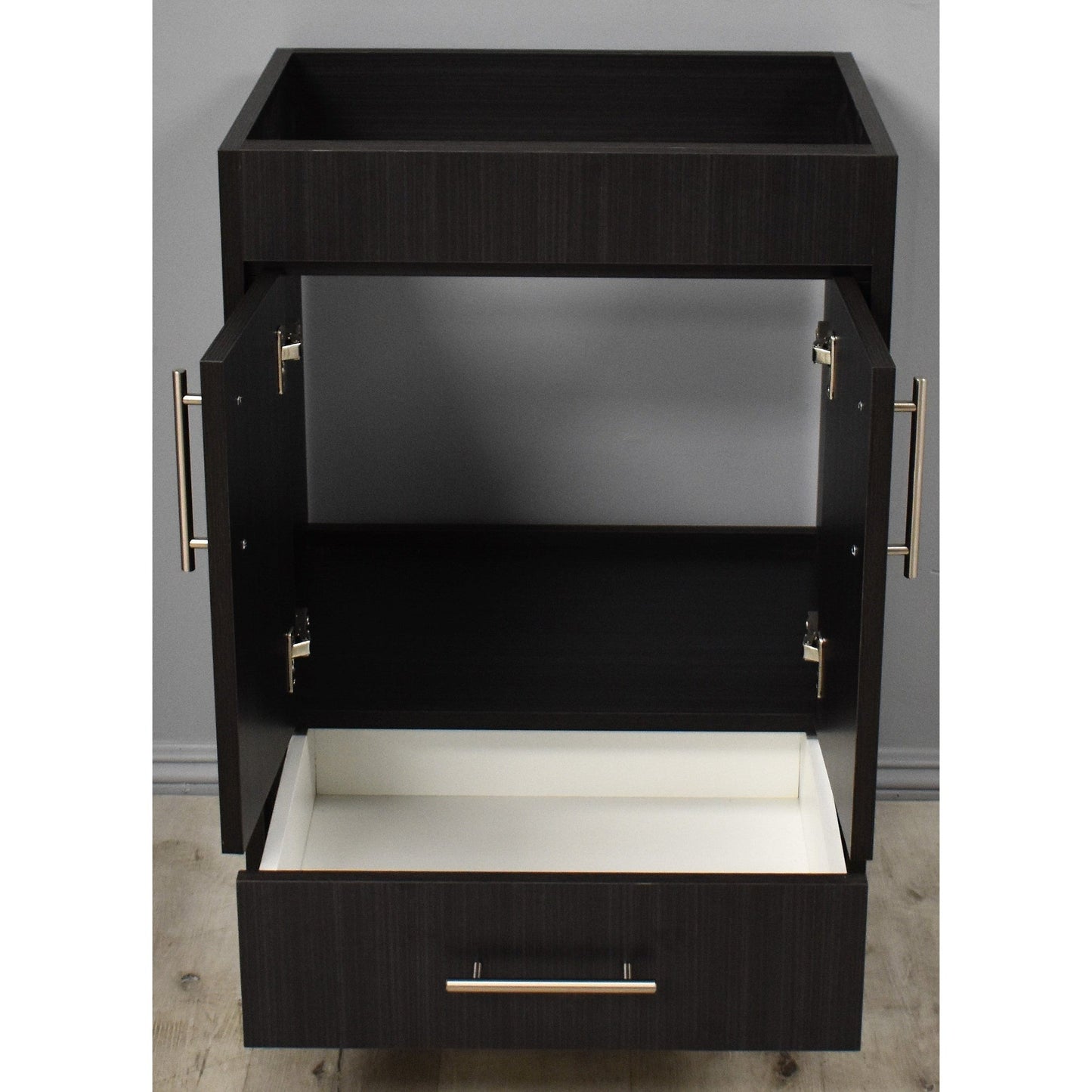 Volpa USA Pacific 24" Black Ash Freestanding Modern Bathroom Vanity With Brushed Nickel Round Handles Cabinet Only