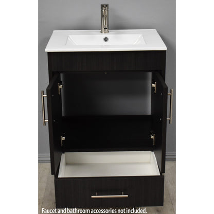 Volpa USA Pacific 24" Black Ash Freestanding Modern Bathroom Vanity With Integrated Ceramic Top and Brushed Nickel Round Handles