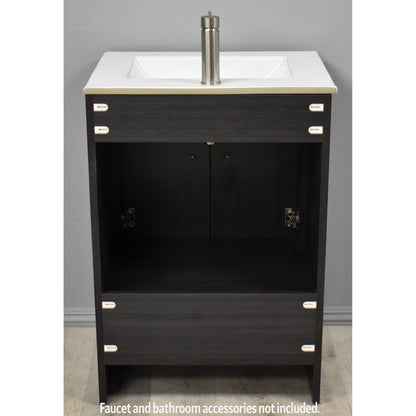 Volpa USA Pacific 24" Black Ash Freestanding Modern Bathroom Vanity With Integrated Ceramic Top and Brushed Nickel Round Handles