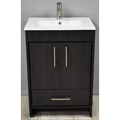 Volpa USA Pacific 24" Black Ash Freestanding Modern Bathroom Vanity With Integrated Ceramic Top and Brushed Nickel Round Handles