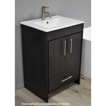 Volpa USA Pacific 24" Black Ash Freestanding Modern Bathroom Vanity With Integrated Ceramic Top and Brushed Nickel Round Handles