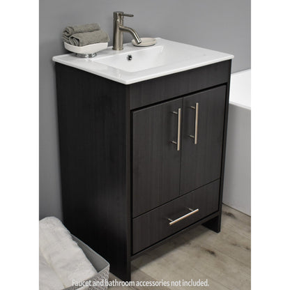 Volpa USA Pacific 24" Black Ash Freestanding Modern Bathroom Vanity With Integrated Ceramic Top and Brushed Nickel Round Handles