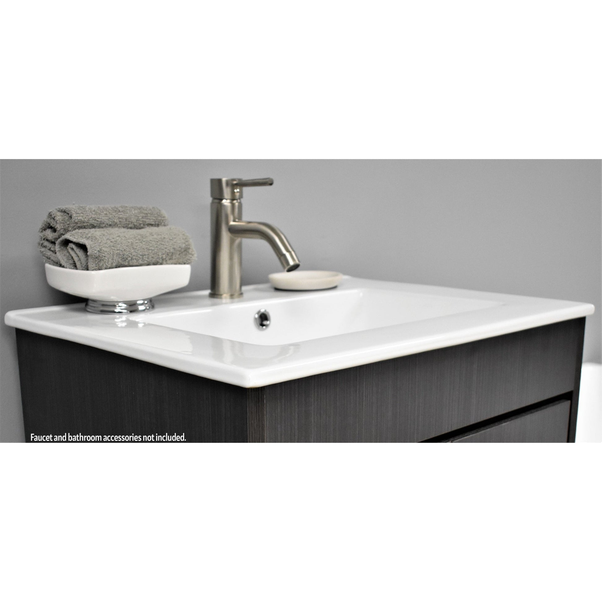 Volpa USA Pacific 24" Black Ash Freestanding Modern Bathroom Vanity With Integrated Ceramic Top and Brushed Nickel Round Handles